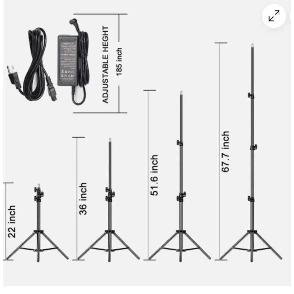 3 Light Stands Great Video Maker GVM-800D-11 Cords Carrying Case Great Condition